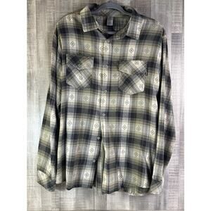 HURLEY Men’s Flannel Size Large Brown Black Plaid Print